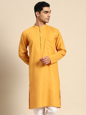 ANOUK Men Solid Straight Kurta(Yellow)