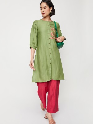 MAX Women Embroidered A-line Kurta(Green)