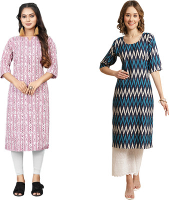 KALLAXI Women Printed Straight Kurta(Multicolor)
