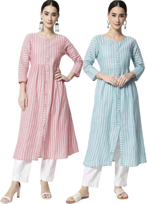 HouseOfCommon Women Striped Ethnic Dress Kurta(Multicolor)