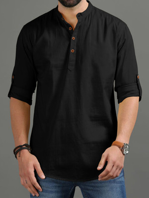 SIGMAN Men Solid Straight Kurta(Black)