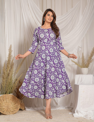 NANAK FEB Women Printed Anarkali Kurta(Purple)