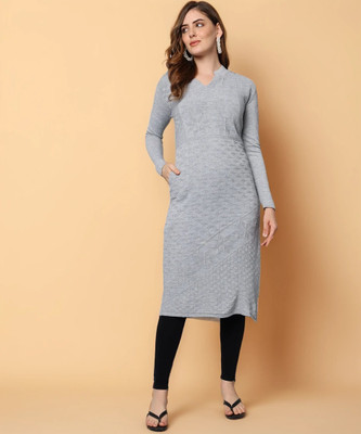 HERMISTON Women Self Design Straight Kurta(Grey)
