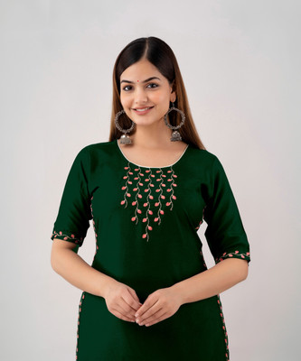 Zeenat Duniya Women Embroidered Straight Kurta(Green)