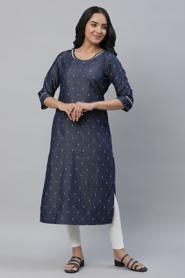 Aurelia Women Geometric Print Straight Kurta(Blue)