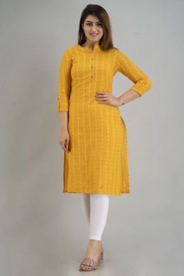 jatinimpex Women Self Design Straight Kurta(Yellow)