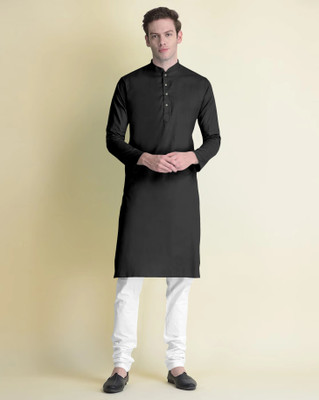 tejvin Men Solid Straight Kurta(Black)