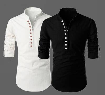 DEELMO Men Colorblock Straight Kurta