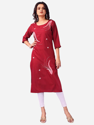 U CREATION Women Printed Straight Kurta(Red)