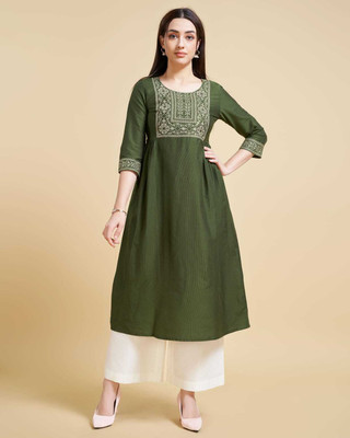 BESHASTUDIO Women Printed A-line Kurta(Green)