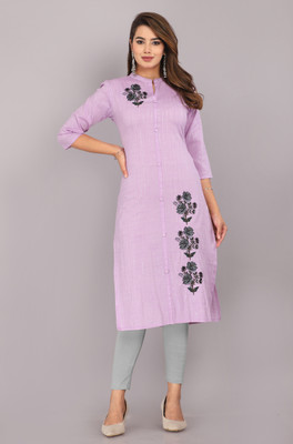 Mehsoos Women Embroidered Straight Kurta(Purple, Black)