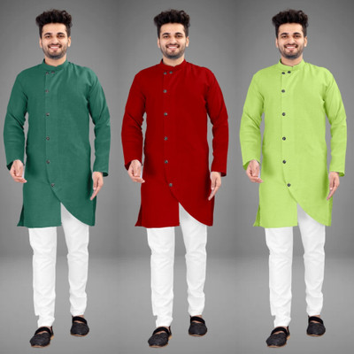 DIAMOND CLUSTER Men Self Design Trail Cut Kurta(Multicolor)