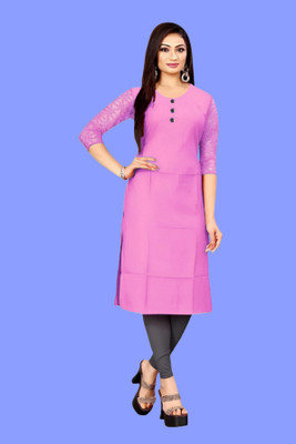 Coft Women Solid Straight Kurta(Pink)