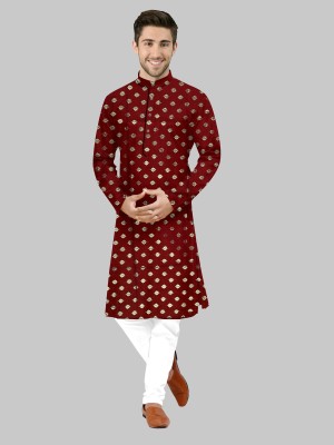 MENTIFIC Men Printed Straight Kurta(Maroon)