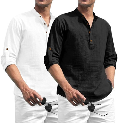 VIMASUTI Men Solid Straight Kurta(Black)