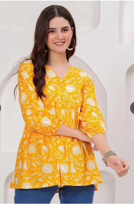 Lovely Prints Women Floral Print Flared Kurta(Yellow)