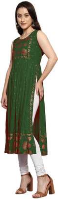 Piaro Women Printed A-line Kurta(Green)