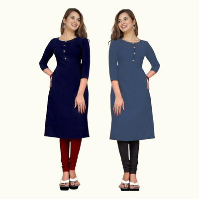 Good Straders Women Printed Straight Kurta(Blue)