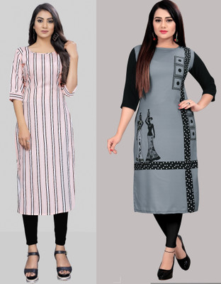 tanvi creation Women Printed Straight Kurta(Pink)