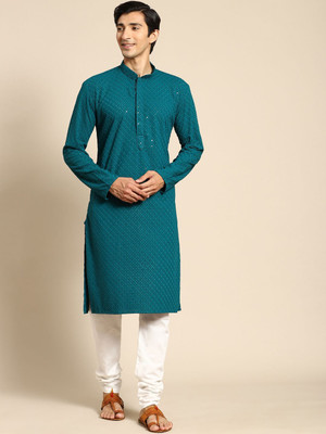 Rajubhai Hargovindas Men Self Design Straight Kurta(Dark Green)