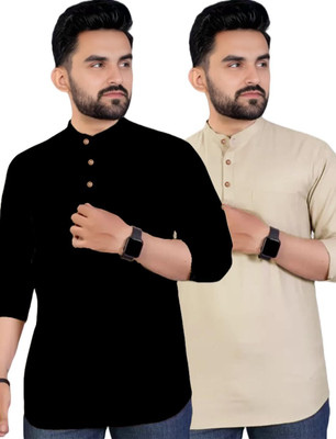 VIMASUTI Men Solid Straight Kurta(Beige)