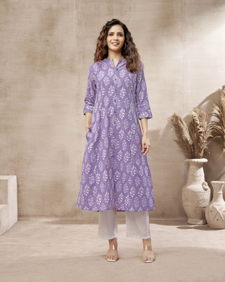 DRESOUL Women Printed A-line Kurta(Purple)