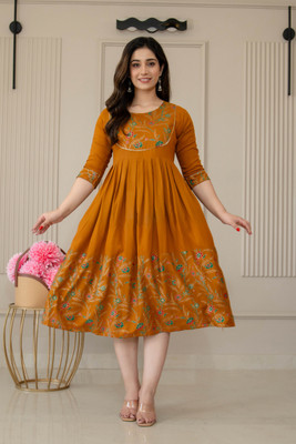 ArwazGarments Women Floral Print Anarkali Kurta(Brown)