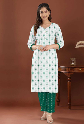 sadya collection Women Printed A-line Kurta(Green, White)