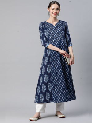 VBUYZ Women Embellished A-line Kurta(Blue)