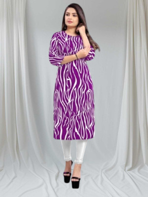 shilpa synthetic Women Printed Flared Kurta(Purple)