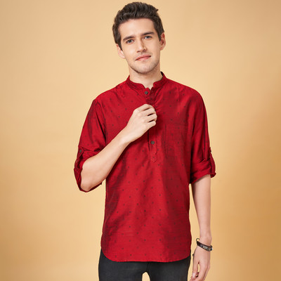 Indus Route by Pantaloons Men Printed A-line Kurta(Red, Black)