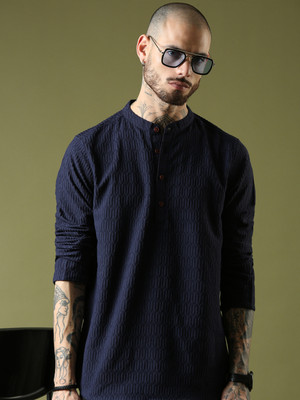 Voroxy Men Self Design Straight Kurta(Blue)