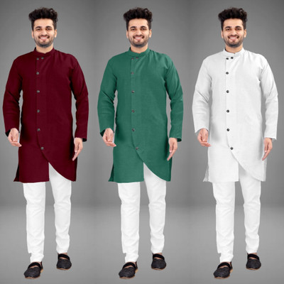 DIAMOND CLUSTER Men Self Design Trail Cut Kurta(Multicolor)