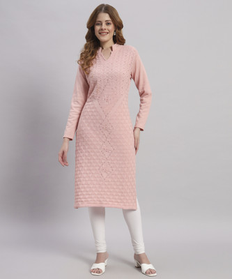 ZEPPI Women Self Design Straight Kurta(Pink)