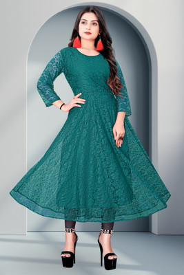NISHU FASHION MART Women Self Design Straight Kurta(Dark Blue)
