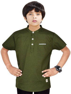 MADE IN THE SHADE Boys Self Design Straight Kurta(Dark Green)