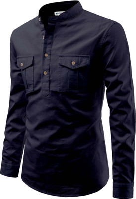 CROWNTAIL Men Solid A-line Kurta(Blue)