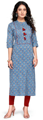 Rajnandini Women Printed Straight Kurta(Blue)