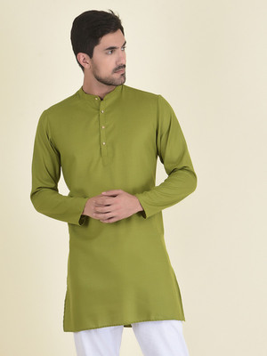 DEYANN Men Solid Straight Kurta(Green)