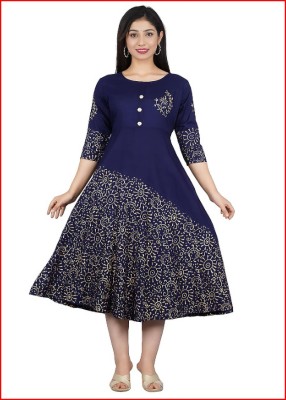 ANI Women Printed Ethnic Dress Kurta(Blue)