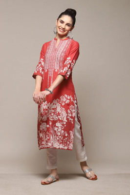BIBA Women Printed Straight Kurta(Red)