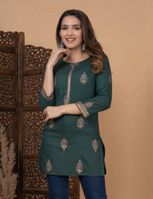 RKTM Women Printed A-line Kurta(Dark Green)