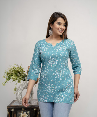 Zyla Women Printed Straight Kurta(Light Blue)