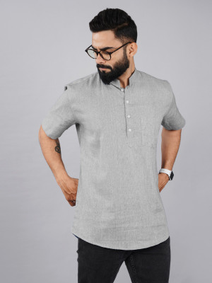 QuaClo Men Self Design Straight Kurta(Grey)