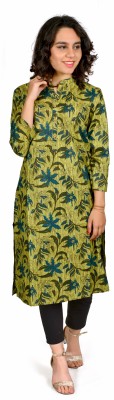 MOAJAZA Women Printed Straight Kurta(Green)