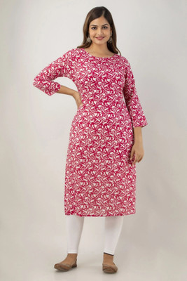 PINK FACTORY Women Printed Straight Kurta(Pink)