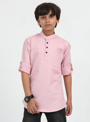 ROCKET SCIENCE Boys Solid Straight Kurta(Pink)