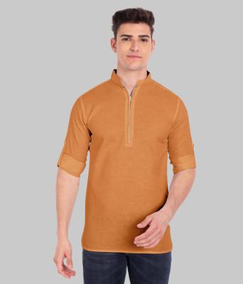 Vida Loca Men Self Design Straight Kurta(Brown)