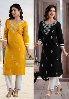 SISTO Women Embroidered Straight Kurta(Multicolor)