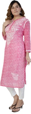 Golden Chikan Export Women Chikan Embroidery Straight Kurta(Pink)